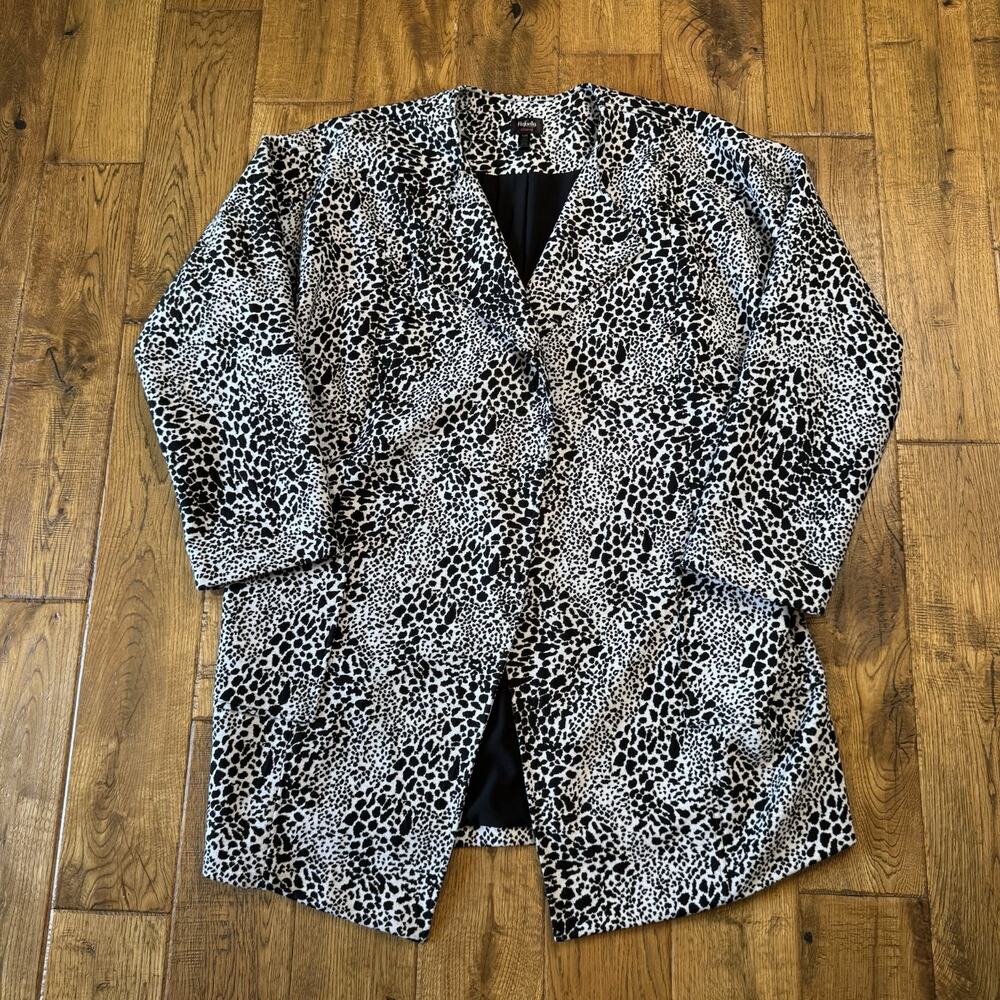 Rafaella Knit Open Front Cardigan Jacket Leopard Animal Print Black White Sz L
